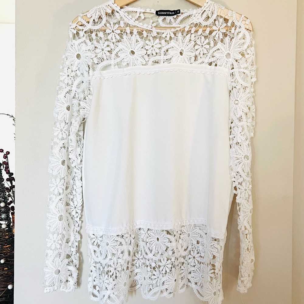 Sunnyfair White Floral Sleeve Top